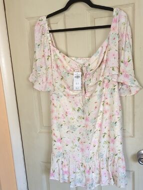 NWT Abercrombie Fitch XL Flutter Sleeve Lightweight Matte XL Floral Mini Dress